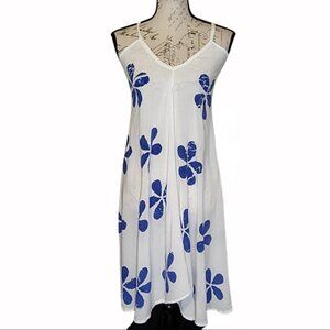 White & Blue Floral Hawaiian Dress Mini Dress Med - Beach Island Resort Tropical